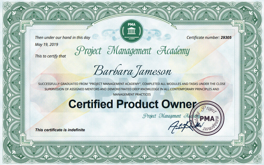 Certified Product Owner Certified Product Owner